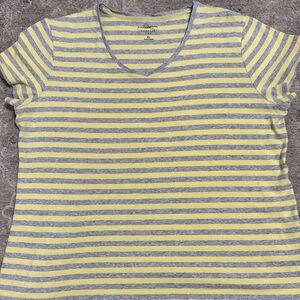 Croft & Barrow Yellow and Gray Striped V-Neck Tee